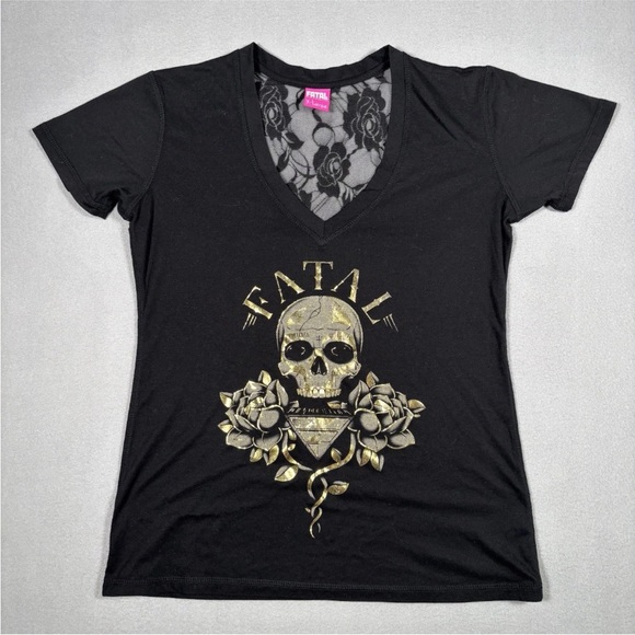 Fatal Tops - Fatal Clothing Tee Shirt Women’s XLarge Black Skull Grunge Punk Rock Skater Lace